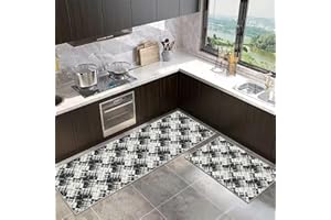 SHUAIG Anti-Rutsch-Küchenmatte Set,waschbar Küchenteppiche 2 Stück,Küchenmatten Mit Schiebeaufkleber für Küche, Foyer.(Style N, 43x75+43x150cm)