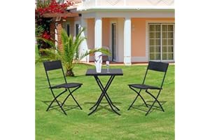 Outsunny Conjunto de Muebles de Jardín Plegable de 3 Piezas Juego de Sillas y Mesa de Ratán para Patio Balcón Jardín Diseño Trenzado Elegante Mesa de 60x60x72 cm Negro