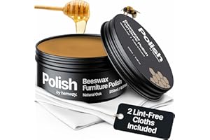 HEMWAY Natural Oak Beeswax Furniture Polish 200 ml / 6.8 fl oz, & 2 Lint-Free Cloths, Natural Wood Wax Protection Bees Wax for Modern & Antique, Restores & Protects, Long-Lasting, Beeswax Polish for Wood
