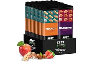Zest Delites Fruit Leather Snack Bars with Nuts, Fruit Roll-ups, Kids Snacks & Healthy Snacks for Adults, Vegan, Gluten Free Breakfast Bars, Fruit & Nut Bars, Sugar Free, Variety Bulk Pack Peanut Hazelnut 25 g x 28
