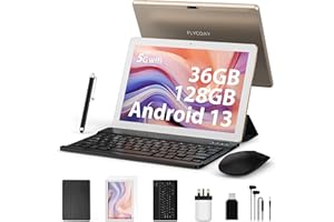 FLYCOAY Tablet 10 Inch 2024 Newest Android 14,Octa-Core 2.0GHz,5G WIFI 6/ 36GB RAM+128GB ROM (TF 1TB), 8000mAh,Battery/WLAN/Face ID/Tablet With Keyboard,Case(Gold)