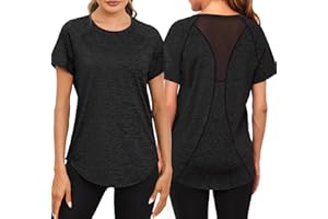 Wayleb Camiseta Deportiva Mujer Manga Corta Holgada de Secado Rápido Camisetas de Malla Mujer Yoga Fitness Top Ropa Deportiva Entrenamiento Atlético