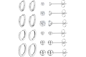 Dochais 10-12 Paires Boucles d'Oreilles Femmes Acier Innoxydable Ensemble Petite Creoles Clous d'Oreilles Hypoallergénique Cartilage Helix Piercing Bijoux Cadeaux pour Fille Homme, Or/Argent