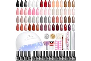 PEACECOLOR 44 Pezzi Kit Semipermanente Unghie, 22 Colori Smalti Semipermanenti per Unghie con Lampada UV Led, Top Base Opaco Glitter Coat,per Principianti Fai da Te