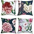 Bonhause Fundas de Cojín Flores de Peonía Rosa 45 x 45 cm Funda de Almohada Terciopelo Suave Cojines Decorativos para Sofá Ca