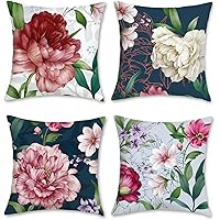 Bonhause Fundas de Cojín Flores de Peonía Rosa 45 x 45 cm Funda de Almohada Terciopelo Suave Cojines Decorativos para Sofá Ca