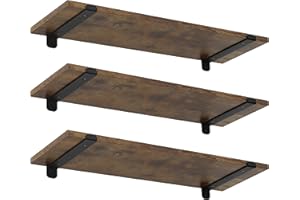 EUGAD Set di 3 Mensole da Parete, Ripiani Salvaspazio per Cucina, Camera da Letto, Portata Max 15 kg, 60x20x7 cm, in MDF e Metallo, Legno Vintage e Nero