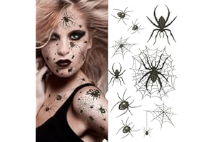 TDTOD Halloween Temporäre Tattoos,10 Blatt Spinnen TemporäRe Tattoos 3D Spinnentattoos Spinnennetze Tattoos Aufkleber Realistisch Halloween Tattoo für Erwachsene Kinder Halloween Karneval Kostüm