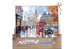 MEIYUDA Pintar por Numeros Adultos Ciudad de Londres, DIY Painting by Numbers Kits Cuadros por Numeros, Pintura de Bricolaje Sobre Lienzo con Pinceles Decoración para el Hogar 40x30cm(sin marco)