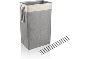 BrilliantJo großen Wäschekorb 84L, Faltbare Wäschesammler mit Seil Griffe Aufbewahrungsbehälter geeignet für Schlafzimmer Waschküche Bad 68 x 42 x 31 cm Beige + Grau