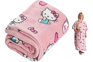 Kanguru - Coperta pile indossabile, Hello Kitty, felpa hoodie oversize, soffice plaid copre fronte retro, permette di camminare ed usare le maniche, 80x90 cm, poncho bambina xxl, regali natale