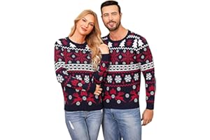 Aseniza Jersey Navideño para Hombre Mujer Pareja Jersey Navidad Familia de Rojo de Casual Cuello Redondo Clásico, S-XXL