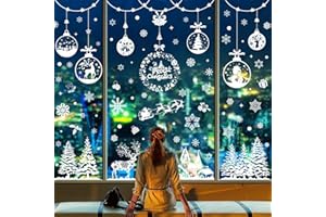 Tuopuda Adesivi Murali Addobbi Natalizi Vetrine 163 PZ Decorazioni Natale Rimovibile Vetrofanie Natalizie Babbo Natale Renna Fiocco di Neve Stickers per Vetrine Negozi Casa Interni Esterno, A