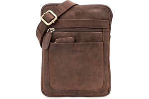 LEABAGS Leder Umhängetasche Herren & Damen I Messenger Bag mit Schultergurt I Schultertasche I Arbeitstasche I Tragetasche I Handtasche I Echtleder Tasche I Nature Dunkelbraun