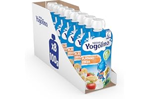 Nestlé Yogolino Lácteo Infantil Fresa Plátano, desde 6 meses, 8 Bolsitas de 100 g