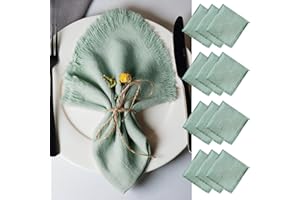 ‎AIUUEE Aiuuee 12 Stück Stoffservietten 45x45cm, Baumwolle Servietten mit Fransen, Waschbar Servietten Stoff Tischservietten für Familienessen Partys Hochzeit Geburtstag und Tischdekoration(Grün)