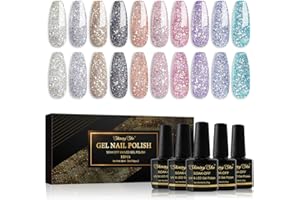 Shining She Vernis à Ongles Semi Permanent Paillettes, 10 Couleurs Blanc Argenté Noir Or Rose Gel Soak Off UV/LED Kit Pour Salon De Manucure DIY Home, 8ml