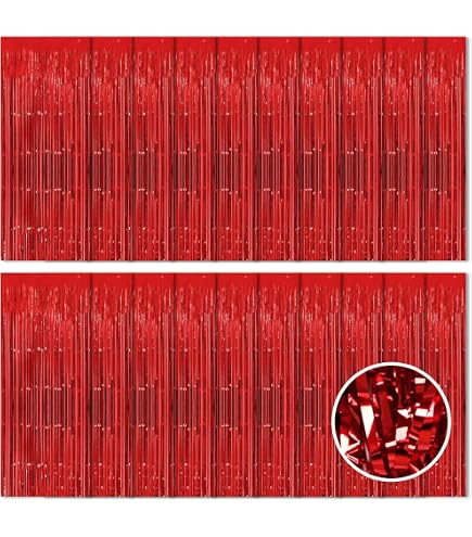 5 Tende Con Frange In Lamina Rossa 1x2,5m - Decorazione Per Feste Di Compleanno, Halloween, Natale - Facili Da Appendere