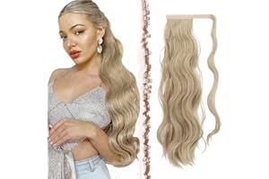 FESHFEN Lunga Coda Capelli Extension, 60 cm Ricci Ondulato Ponytail Coda di Cavallo Extension Code Finta Capelli Clip Sintetica Posticci per Capelli per Donne, Biondo cenere