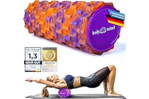 BODY & MIND Rouleau de massage Rouleau de fitness Rouleau de sport Rouleau thérapeutique ; entraînement des fascias au niveau de la nuque, du dos et d'autres groupes musculaires (Orange-Violet)