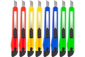 Artcut 8 Pezzi Taglierino, 9MM Taglierino Professionale, Taglierino Auto-Lock, Taglierino Retrattile per Craft & Hobby, Cutter Professionale per Scatole da Taglio, Taglierino Piccolo per Uso Domestico