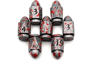 DND Lot de dés donjons et dragons, dés ZHOORQI Bullet en métal, set de dés polyédriques D&D pour jeux de rôle, Pathfinder, le kit de dice DND pour jeux de table (7Bullet-Blood Silver)