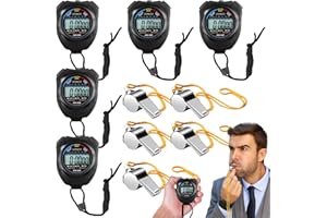 LEIKURVO 5 Cronometri digitali impermeabili con 5 fischietti in acciaio inox, grande schermo, cronografo per allenatore, fitness, corsa (nero)