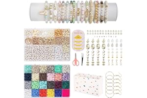Lsoar 8000 Clay Beads Bracelet Making Kit, 24 Colours Friendship Bracelet Making Kit, Letter Beads for Kids Jewellery Making，Including Golden Seashell, Starfish, and Ear Wire