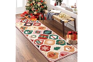 TUKDAK Christmas Runner Rugs for Hallway Non Slip 60x180cm, Washable Runner Rug for Kitchen, Low Pile Long Hall Runner Rug Narrow Rug, Xmas Entrance Rug Runner, Floor Carpet Runner Laundry Living Room
