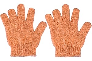 MELTU 2 Pcs Shower Gloves, Exfoliating Gloves, Exfoliating Mitt, Exfoliating Body Scrub, Loofah Bath Gloves for Men, Women (Orange)