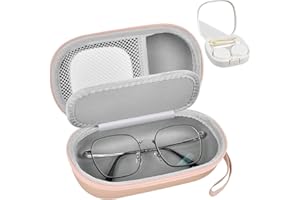 GWCASE Portable 2 in 1 Contact Lens Case and Glasses Case, Traveling Cases Bag Box Holder with Soak Storage Kit Included Built-in Mirror, Tweezer, Contact Lens Solution Bottle and Hand Strap-Gold