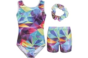 Happy Cherry Turnanzug Mädchen Langarm/Ärmellos Kinder Gymnastikanzug mit Shorts Glänzend Gymnastik Kleidung Set Ballett Trikot Tanzkostüme 5-12 Jahre