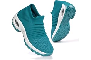 ANYRAIN Womens Slip On Walking Shoes - Breathable Mesh Sock Sneakers Athletic Road Running Trainers Air Cushion Platform Wedge Shoes