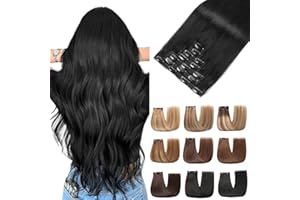 EINbeauty Extension Cheveux Naturel Clip, 7pcs 120g 45cm Invisible Rajout Cheveux Clip Noir De Jais Extension Cheveux(18Inch,1#)