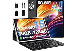 DEERTIME 2026 Tablet Android 15 Gemini AI, 30GB RAM+128GB ROM/2TB Tablet 10 Pollici, 8000mAh, 5G WiFi, Corpo Metallico, Unisoc Octa Core/5+8MP/Widevine L1/Face ID/BT5.0/GPS Tablets con Tastiera e Mouse - Nero