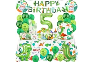 FOESIHEP Dino Luftballons Geburtstag Deko 5 Jahre- Dinosaurier Geburtstag Geschirr Set 5 Jahr Dino Partygeschirr Junge Geburtstagsdeko Party Pappteller Kindergeburtstag Tischdecke Teller Servietten Becher Deko