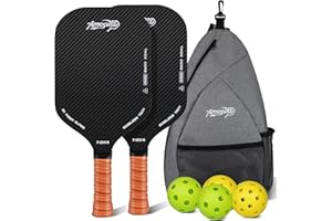 Amoswiz Pickleball-Paddel, 2er-Set, 16 mm, kantenloses Pickle-Ball-Paddel mit 4 Bällen, echte 3K-Karbonoberfläche für Spin und Kontrolle, Geschenk für Männer und Frauen