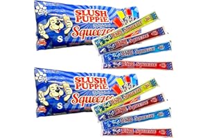 FANCY LABELS Ice Lollies Bundle With 2x Slush Puppie The Original Squeezee - 4 Freeze Pops Flavours - Red Cherry, Lemon & Lime, Strawberry And Blue Raspberry 10 x 60ml Pack