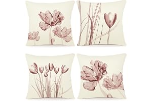 ZWJD Set med 4 kuddfodral, 40 x 40 cm, modernt dekorativt kuddfodral, blommig akvarellmålning, tryckt dekorativt kuddfodral i