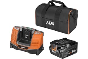 AEG POWERTOOLS Pack Batterie 18V 4.0Ah HD plus Chargeur Rapide SET L1840SHD – Technologie PRO18V, Protection Thermique et Cellulaire, Indicateur LED, Sac de Transport Inclus