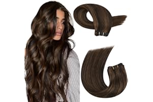 Moresoo Extension Capelli Veri Tessitura Invisibili Matassa Capelli Veri Tessitura Castano Scuro con Marrone Chiaro 60 cm/24 Pollice 100g #P2/8