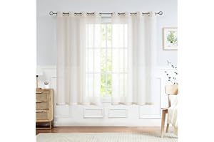 ‎FMFUNCTEX FMFUNCTEX Leinen Gardinen mit Ösen Transparente Beige Vorhang Leinenoptik Vorhänge Landhausstil für Wohnzimmer Schlafzimmer Kinderzimmer 2er Set, 145 x 135 cm (H x B)