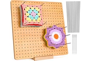 Larkumio Crochet Blocking Board and Pins, 11 Inch Granny Square Blocking Board for Crochet with 15 Steel Rod & 5 Knitting Needles, Wooden Peg Boards Blocking Mats for Knitting