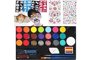ZHYLUO 20 farbiges Kinderschminke Set,Kinderschminken Set,Schminke Kinder, mit Schablonen, Strasssteinen und professionellen Pinseln, geeignet für Halloween, Karnevalsschminken
