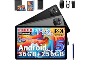 BEYNIVAN Tablet Android 15-11 Pollici Tablet in Offerta con Octa Core T615,36GB RAM + 256GB ROM (2TB TF), 5G WiFi,Gemini AI,Widevine L1,8000mAh,18W,Foto AI 16MP+8MP, TÜV, GPS,con Tastiera+Mouse,Nero