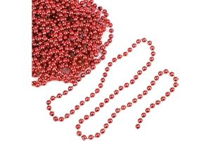 WedDecor 9 Metre Shiny Beaded Garland for Xmas Tree – Pearl String & Bead Chain, Artificial Pearl Tinsel for Xmas Hanging Ornaments, Garland Decor Supplies for Christmas, Valentine’s Day, Red