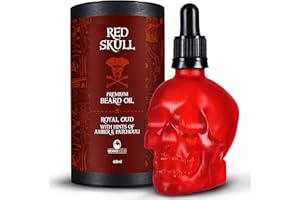 Beard Club Huile à barbe crâne Rouge 60 ml – Huile à barbe parfumée au Oud pour homme – Adoucisseur de barbe pour homme avec huile d'argan pour le conditionnement et l'entretien de la barbe