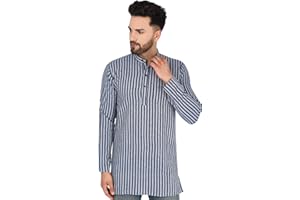 SKAVIJ Herren Tunika Baumwolle Knopf Runter Kurta Sommer Beiläufig Hemd