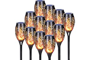 Qedertek Lampe Solaire Exterieur - 12 Pièces 12 LED avec Flammes Réalistes, Imperméable Lampe Torche pour Décor Jardin, Patio, Chemins, Pelouse