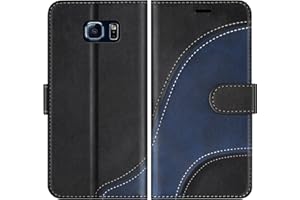 BoxTii Hülle für Samsung Galaxy S6, PU Leder Handyhülle für Galaxy S6, Ledertasche Klapphülle Schutzhülle mit Kartenfächer und Magnetverschluss, Schwarz